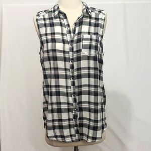 H&M Divided Sleeveless Top/Vest Black & White Plaid Size S